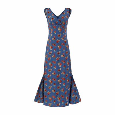 Casual holiday style floral V-neck ruffle waist dress