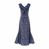 Casual holiday style floral V-neck ruffle waist dress - Thumbnail 1