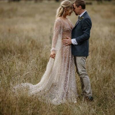 Sexy a line long sleeve sequins lace wedding dress bridal gown wedding gown
