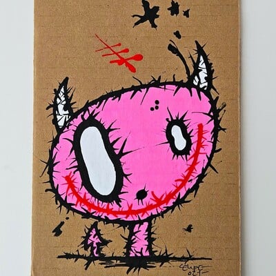 😈😇drawing by celipe perroloco "pink creature with a delicious smile" 
