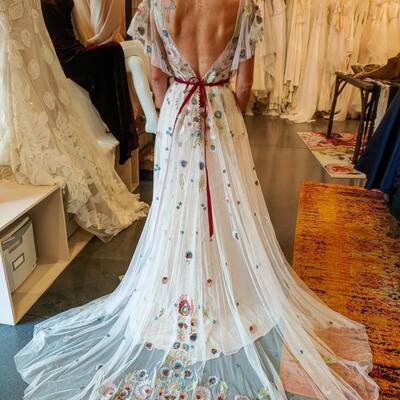 Colorful romantic floral a-line wedding gown wedding dress, tulle wedding gown bridal dress