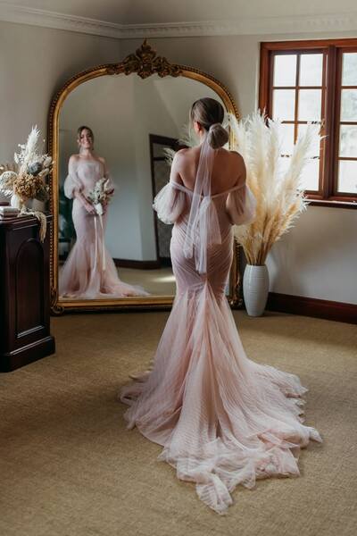 Pink Mermaid Wedding Gown Wedding Dress, Tulle Wedding Gown Bridal Dress