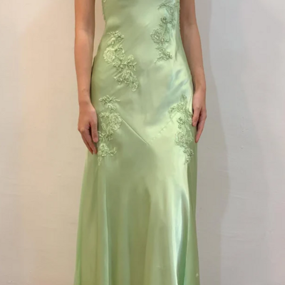 Spaghetti straps sequin green open back prom dresses with lace - Thumbnail 3