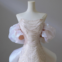 Lovely Pink Pearl Long A-Line Prom Dress - Thumbnail 4