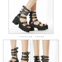 Black Metal Rivet Gladiator Sandals - Thumbnail 1