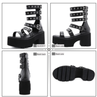 Black Metal Rivet Gladiator Sandals - Thumbnail 2