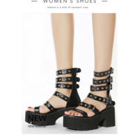 Black Metal Rivet Gladiator Sandals - Thumbnail 3