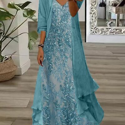 Elegant blue lace appliques mother of the bride/groom dress evening formal prom dress