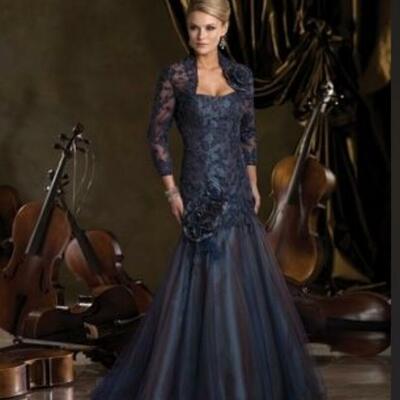 Elegant navy blue lace appliques mother of the bride/groom dress evening formal prom dress