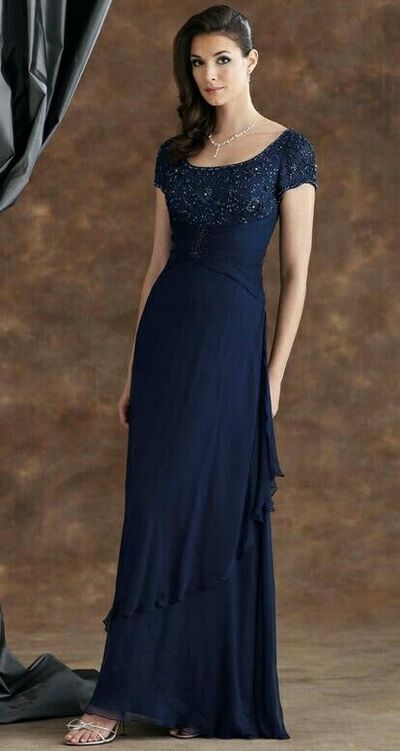 Elegant Navy Blue Sheath Beaded Mother of the Bride/Groom Dress Evening Formal Prom Dress