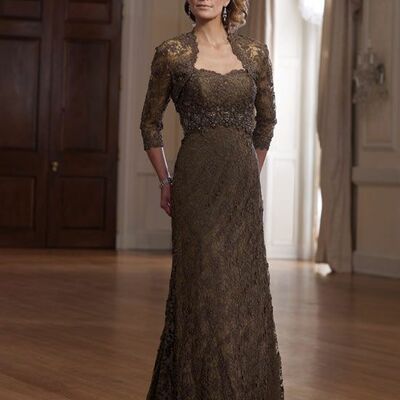 Elegant brown sheath lace with jacket mother of the bride/groom dress evening formal prom dress
