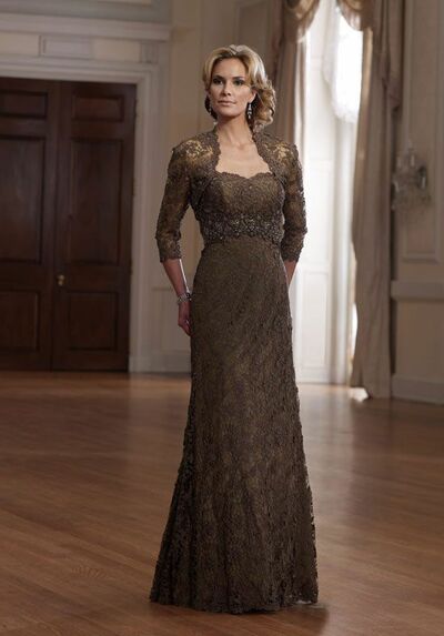 Elegant Brown Sheath Lace with Jacket Mother of the Bride/Groom Dress Evening Formal Prom Dress