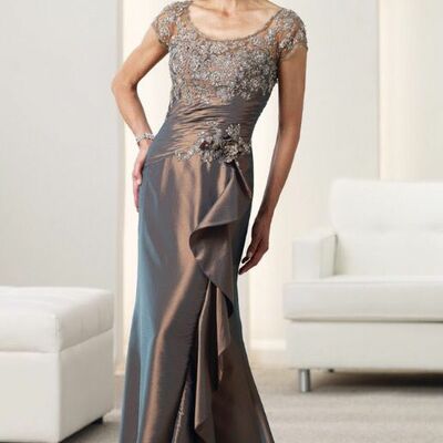 Elegant brown sheath lace mother of the bride/groom dress evening formal prom dress
