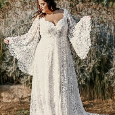 Plus size lace beach boho wedding dress bridal gown wedding gown