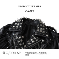  Chain & Metal Rivet Studded Black Biker Coat - Thumbnail 2