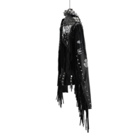  Chain & Metal Rivet Studded Black Biker Coat - Thumbnail 3