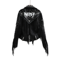  Chain & Metal Rivet Studded Black Biker Coat - Thumbnail 4