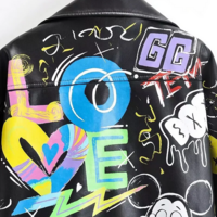Graffiti Soft Punk PU Leather Jacket - Thumbnail 3