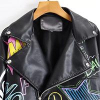 Graffiti Soft Punk PU Leather Jacket - Thumbnail 8