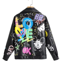 Graffiti Soft Punk PU Leather Jacket - Thumbnail 1