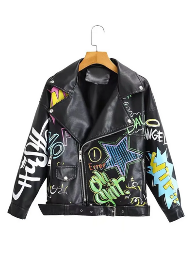 Graffiti Soft Punk PU Leather Jacket