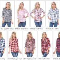 White Mark Women's Stretchy Plaid Shirt - Thumbnail 1