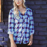 White Mark Women's Stretchy Plaid Shirt - Thumbnail 3