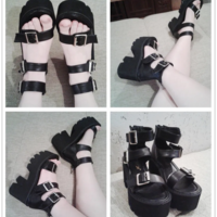 Black Platform Ankle Strap Sandals - Thumbnail 4