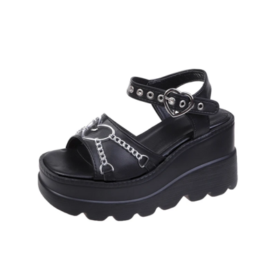 Women’s Platform Sandals with Metal Chain Decoration