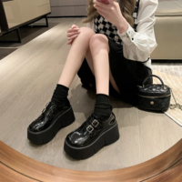 Black Platform Shoes with Buckle Straps  - Thumbnail 1