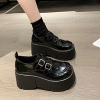 Black Platform Shoes with Buckle Straps  - Thumbnail 3