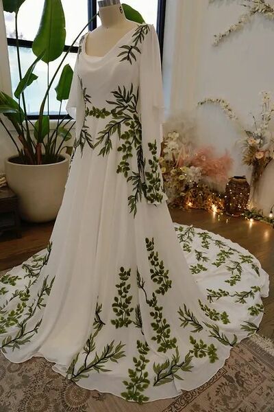 Elegant Wildflowers A Line Beach Boho Wedding Dress Bridal Gown Wedding Gown