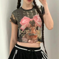 Y2K Bowknot Bunny Rabbit Mesh Top - Thumbnail 4