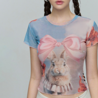 Y2K Bowknot Bunny Rabbit Mesh Top - Thumbnail 1
