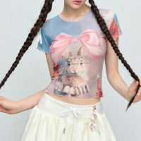 Y2K Bowknot Bunny Rabbit Mesh Top - Thumbnail 2