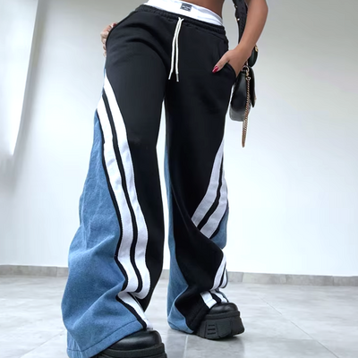 Contrast striped patchwork pants