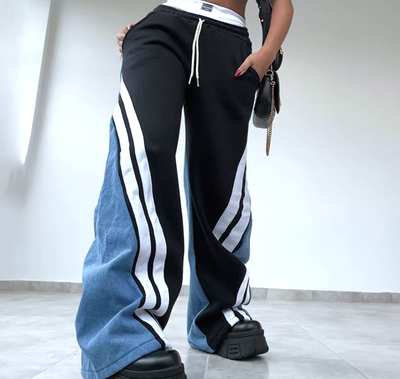 CONTRAST STRIPED PATCHWORK PANTS