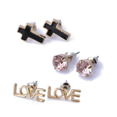 3 pair trendy earring studs