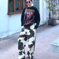 MID RISE COW PRINT WIDE LEG JEANS  - Thumbnail 2