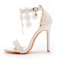 White Lace Tassel Wedding Sandals - Thumbnail 2