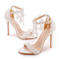 White Lace Tassel Wedding Sandals - Thumbnail 5