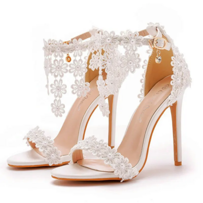 White Lace Tassel Wedding Sandals
