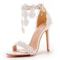 White Lace Tassel Wedding Sandals - Thumbnail 6