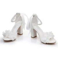 White Flower Beaded Peep Toe High Heels - Thumbnail 3