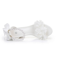 White Flower Beaded Peep Toe High Heels - Thumbnail 7