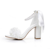 White Flower Beaded Peep Toe High Heels - Thumbnail 9