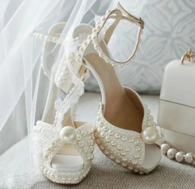 Handmade Pearl Beaded Thick Heel Sandals