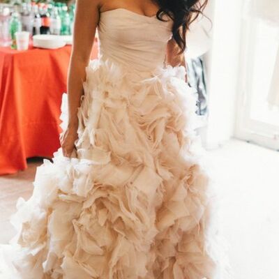 Champagne ball gown tiered organza wedding dress bridal gown wedding gown