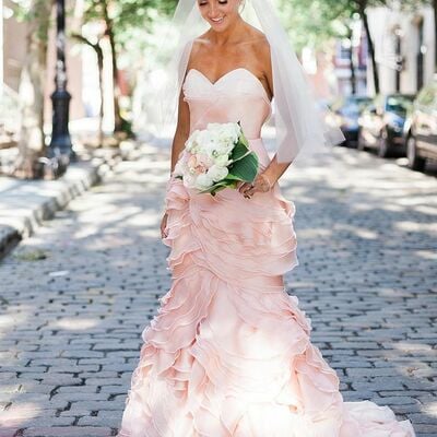 Pink mermaid wedding gown wedding dress, organza wedding gown bridal dress