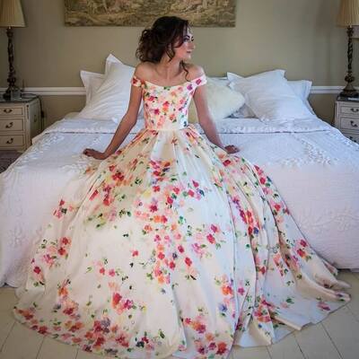 Flowers floral ball gown wedding dress bridal gown wedding gown